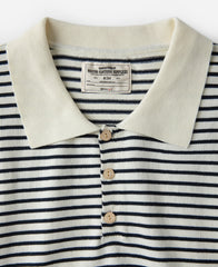 Nautical Fine Stripe Cotton Knit Polo - White Black Stripe