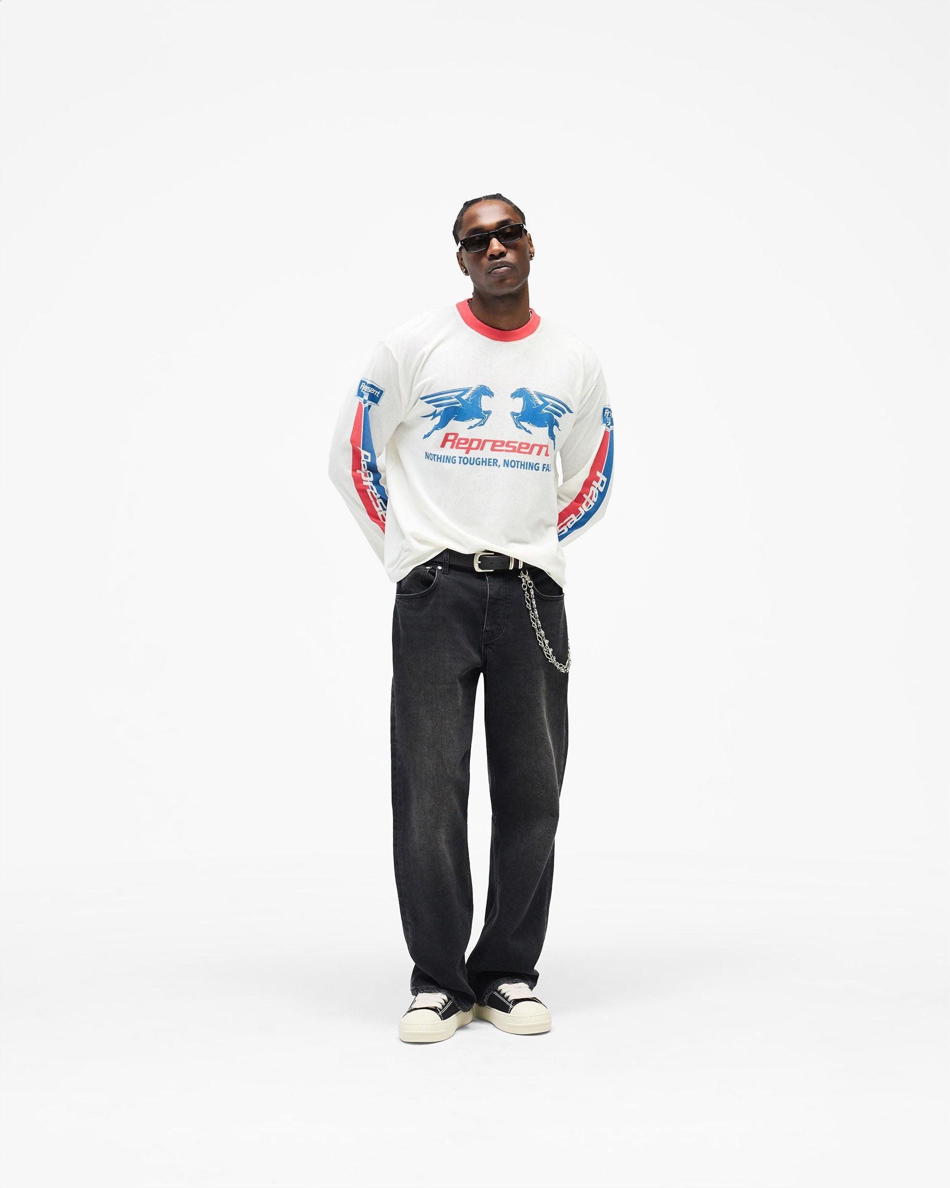 Mesh Pegasus Long Sleeve T-Shirt - Flat White
